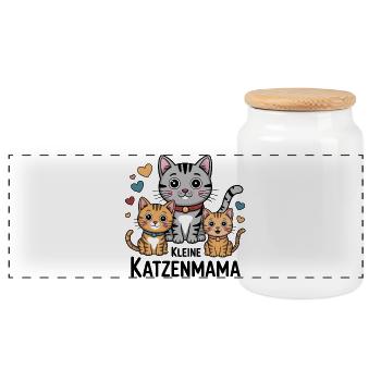 Kleine Katzenmama - Panorama Keksdose mit Holzdeckel - Weiß - Vorne