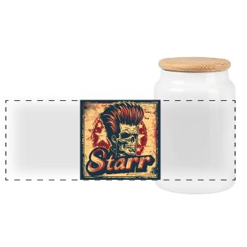 Punk rock style skull illustration - Panoramic Cookie Jar with Wooden Lid - white - Front
