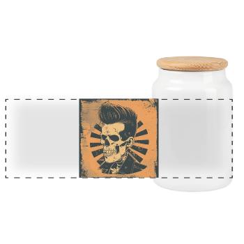 Hüftiger Totenkopf im Rockabilly Style - Panorama Keksdose mit Holzdeckel - Weiß - Vorne