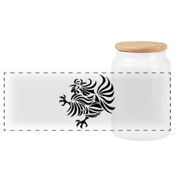 Kompliziertes Hahn-Line-Art-Design - Panorama Keksdose mit Holzdeckel - Weiß - Vorne