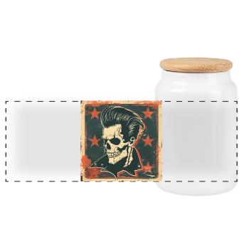 Rockabilly Rebel Totenschädel - Panorama Keksdose mit Holzdeckel - Weiß - Vorne