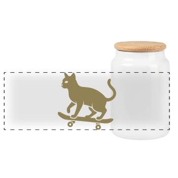 Cool Cat Skateboarder Silhouette Minimalist - Panoramic Cookie Jar with Wooden Lid - white - Front