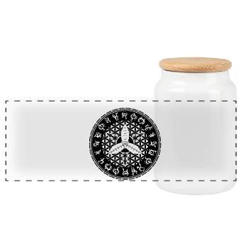 Flower of Life Moth Sigil - Panoramic Cookie Jar with Wooden Lid - white - Front