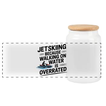 Walking On Water Overrated Funny Jetski Saying  - Panoramic Cookie Jar with Wooden Lid - white - Front