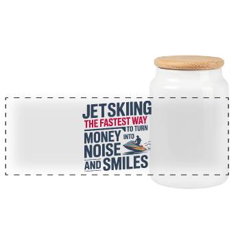Jetski Money Into Noise And Smiles Quote  - Panoramic Cookie Jar with Wooden Lid - white - Front