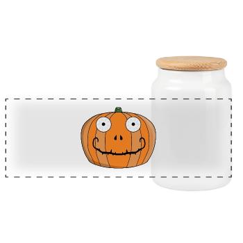 Whimsical Pumpkin Face Illustration - Panoramic Cookie Jar with Wooden Lid - white - Front