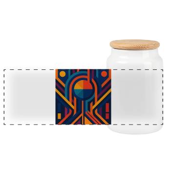 Lebendiges geometrisch-abstraktes Design - Panorama Keksdose mit Holzdeckel - Weiß - Vorne