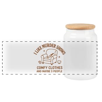 I Like Murder Shows – Funny True Crime Shirt - Panoramic Cookie Jar with Wooden Lid - white - Front
