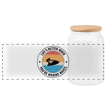 Retro Jetski Water Sports Making Waves  - Panoramic Cookie Jar with Wooden Lid - white - Front