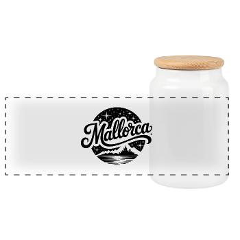 Mallorca - Souvenir Design - Panorama Keksdose mit Holzdeckel - Weiß - Vorne
