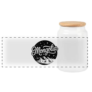 Mongolei - Souvenir-Design - Panorama Keksdose mit Holzdeckel - Weiß - Vorne