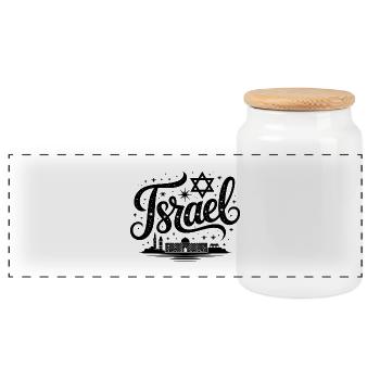 Israel - Souvenir Design - Panorama Keksdose mit Holzdeckel - Weiß - Vorne