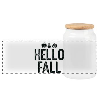 Spring Text and Pumpkins in Minimalist Style - Panoramic Cookie Jar with Wooden Lid - white - Front