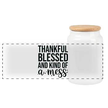 Words of gratitude on black background - Panoramic Cookie Jar with Wooden Lid - white - Front