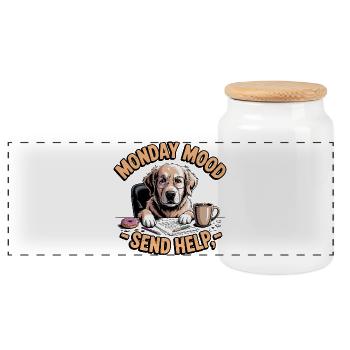 Monday Mood Dog - Panoramic Cookie Jar with Wooden Lid - white - Front