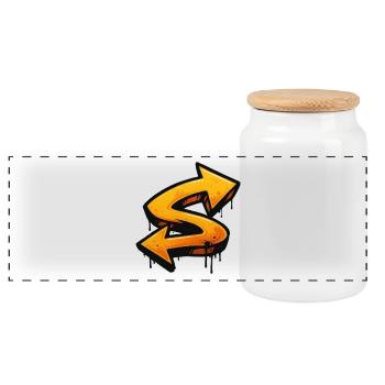 Graffiti print with directional arrows letter S - Panoramic Cookie Jar with Wooden Lid - white - Front