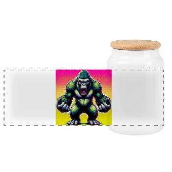 gorilla - Panoramic Cookie Jar with Wooden Lid - white - Front
