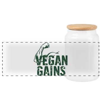 Vegan Gains Vegan Fitness Bodybuilding - Panoramic Cookie Jar with Wooden Lid - white - Front