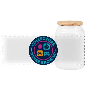 Collectors never grow up – Retro Toy Badge - Panoramic Cookie Jar with Wooden Lid - white - Front