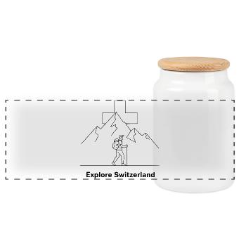 Explore Switzerland Wander Motiv - Panorama Keksdose mit Holzdeckel - Weiß - Vorne