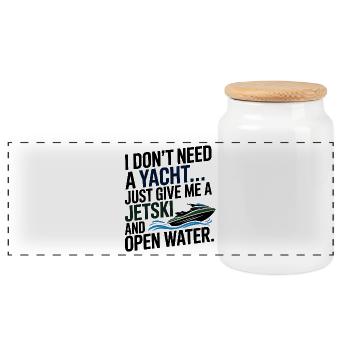 Funny Jetski Not Yacht Open Water  - Panoramic Cookie Jar with Wooden Lid - white - Front