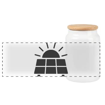 Solar Panel Energy Line Icon - Panoramic Cookie Jar with Wooden Lid - white - Front
