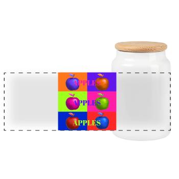 Pop Art Apfel Collage Design - Panorama Keksdose mit Holzdeckel - Weiß - Vorne