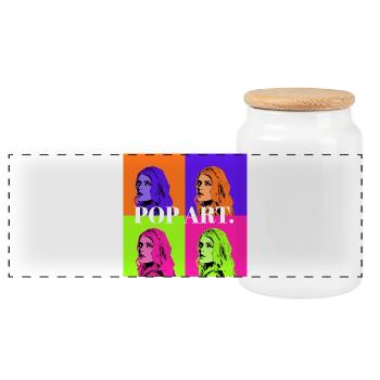 Pop Art Woman Portrait in Pastel Colors - Panoramic Cookie Jar with Wooden Lid - white - Front