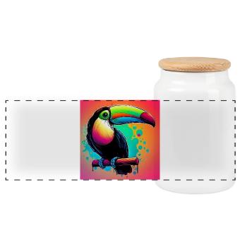 toucan - Panoramic Cookie Jar with Wooden Lid - white - Front