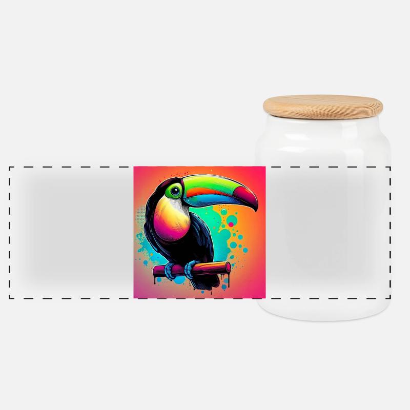 toucan - Panoramic Cookie Jar with Wooden Lid - white