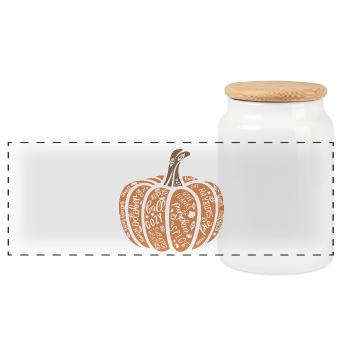 Happy Halloween Kürbis Motiv - Panorama Keksdose mit Holzdeckel - Weiß - Vorne