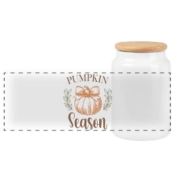 Pumpkin Season Script Design for Holidays - Panoramic Cookie Jar with Wooden Lid - white - Front