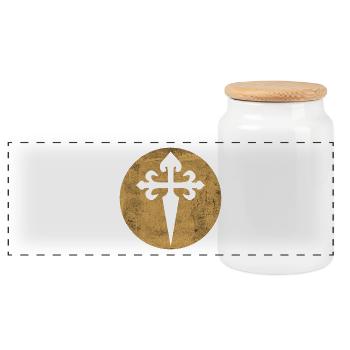 Croix de Saint-Jacques cercle doré illustration - Boîte à biscuits avec couvercle en bois - blanc - Devant