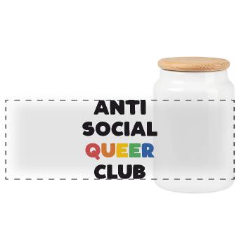 LGBTQ - Anti Social Queer Club - Panoramic Cookie Jar with Wooden Lid - white - Front