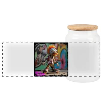 Street art artist doll skate figure comic urban - Panoramic Cookie Jar with Wooden Lid - white - Front