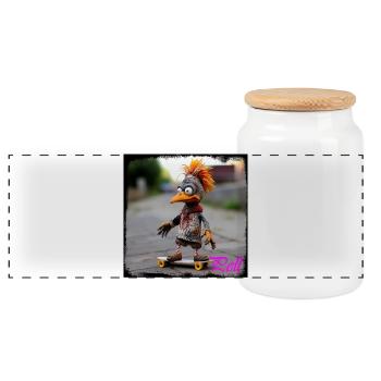 Streetart Skater Vogel Puppe mit Kunstdesign - Panorama Keksdose mit Holzdeckel - Weiß - Vorne