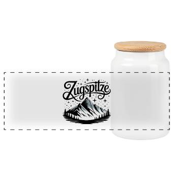 Zugspitze - Souvenir Design - Panorama Keksdose mit Holzdeckel - Weiß - Vorne