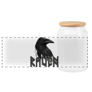 Corbeau noir avec lettrage runique - Boîte à biscuits avec couvercle en bois - blanc - Devant