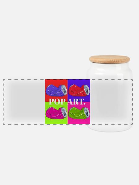 Pop Art Cola Dosen Design - Panorama Keksdose mit Holzdeckel - Weiß