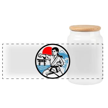 Karate and Nature - Panoramic Cookie Jar with Wooden Lid - white - Front