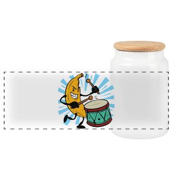 Banana Drummer Popping Drum - Panoramic Cookie Jar with Wooden Lid - white - Front