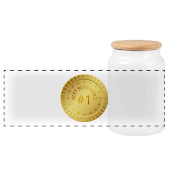 Gold Medal Best Boyfriend #1 - Panoramic Cookie Jar with Wooden Lid - white - Front