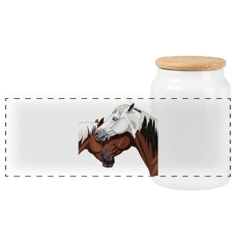 Elegant horse impression - Panoramic Cookie Jar with Wooden Lid - white - Front