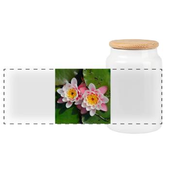 Water lilies flowers in the water - Panoramic Cookie Jar with Wooden Lid - white - Front