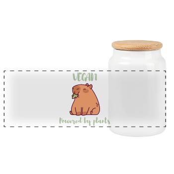 Vegan - Powered by Plants Design for Vegans - Panoramic Cookie Jar with Wooden Lid - white - Front
