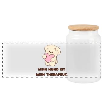 Mon chien mon thérapeute Design pour les propriétaires de chiens - Boîte à biscuits avec couvercle en bois - blanc - Devant