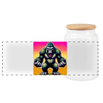 gorilla - Panoramic Cookie Jar with Wooden Lid - white - Front