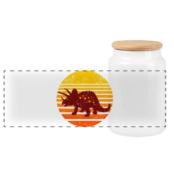 Dinosaur Sunset Motif - Panoramic Cookie Jar with Wooden Lid - white - Front