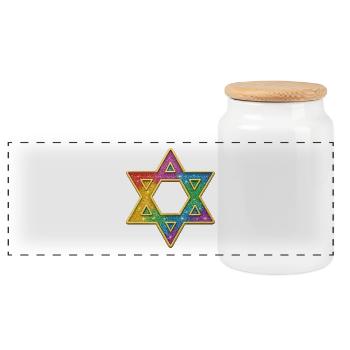 Davidstern | Regenbogen Glitzer Davidstern - Panorama Keksdose mit Holzdeckel - Weiß - Vorne