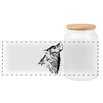 Tribal Wolf Nordic Tattoo - Panorama Keksdose mit Holzdeckel - Weiß - Vorne